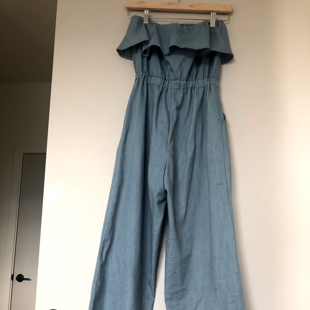 Chambray-style Strapless Jumpsuit - Picture 1 of 4
